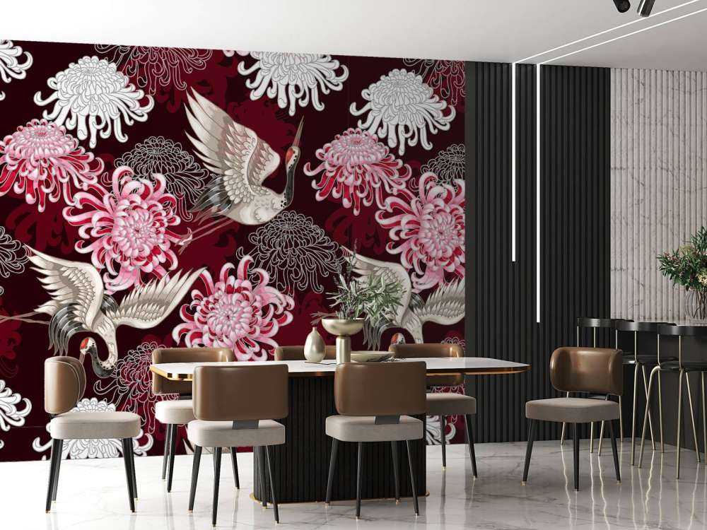 Motif de grue rose