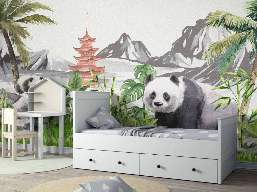 Pandas dans une jungle de bambous