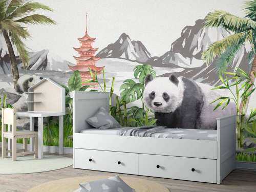 Pandas dans une jungle de bambous