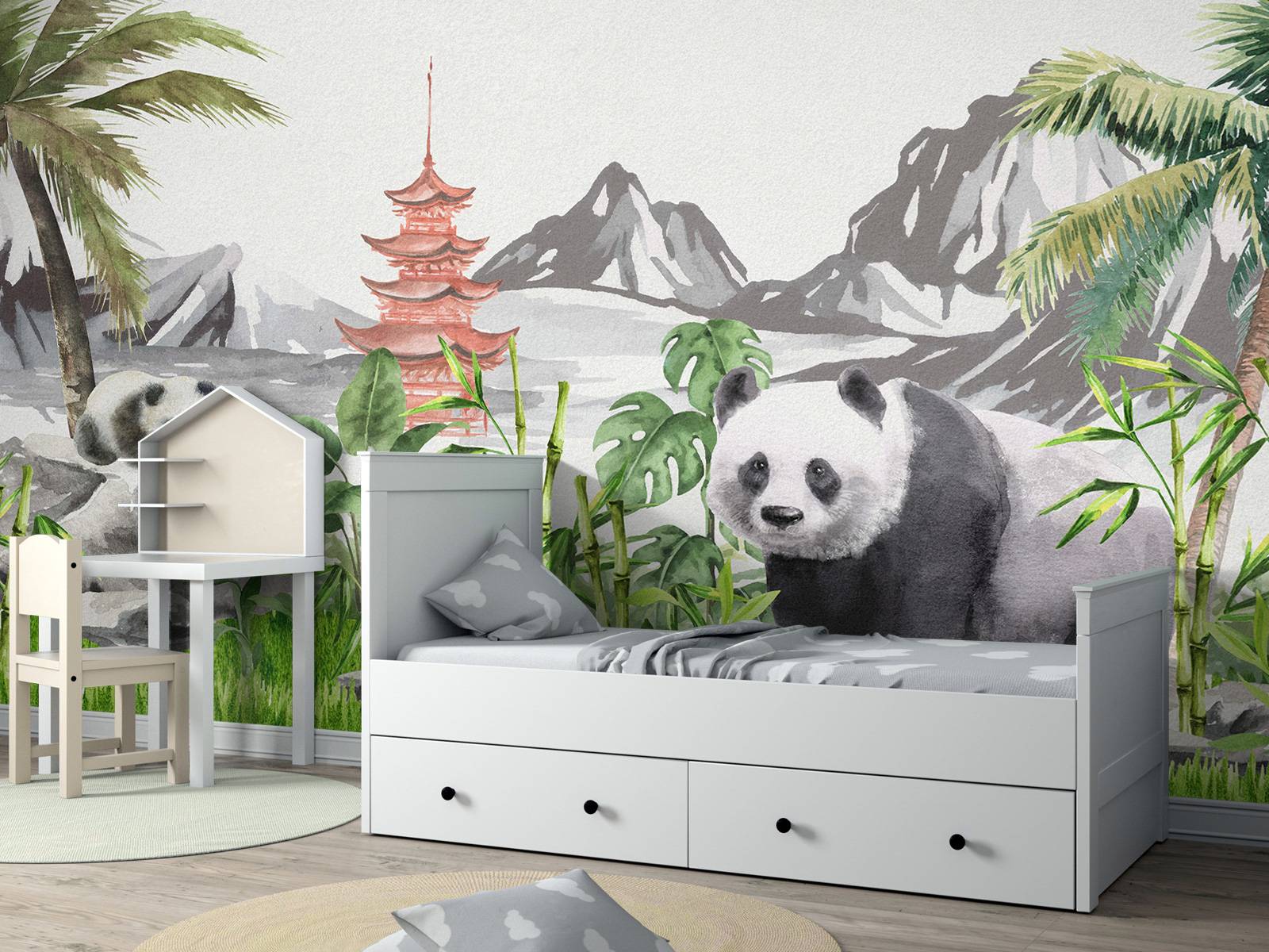 Pandas dans une jungle de bambous