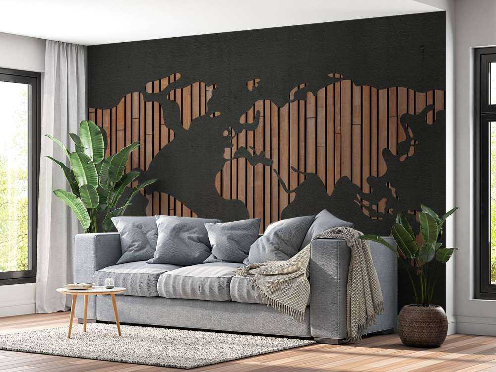 Carte du monde avec planches de bois