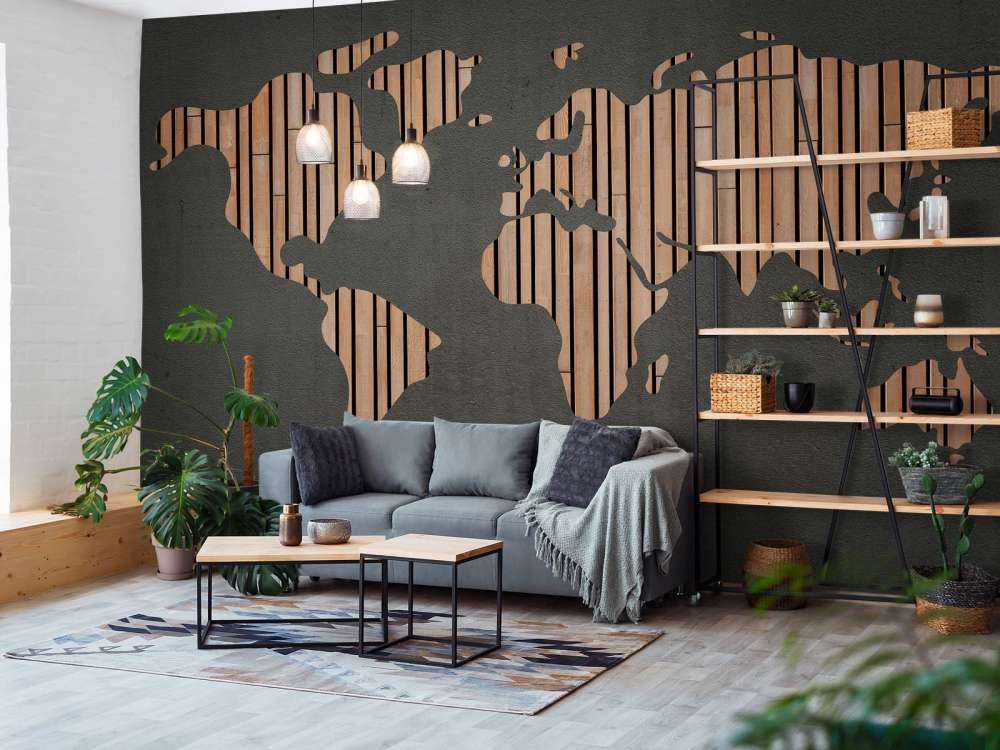 Carte du monde avec planches de bois