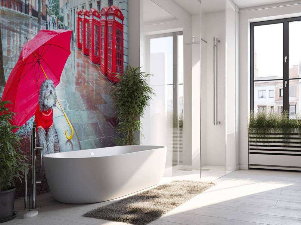 Chien avec un parapluie