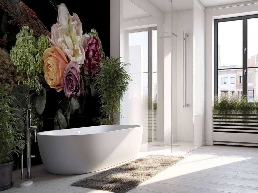 Bouquet de fleurs et plumes de paon