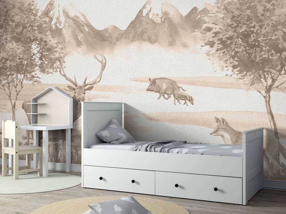 Forêt avec animaux en taupe