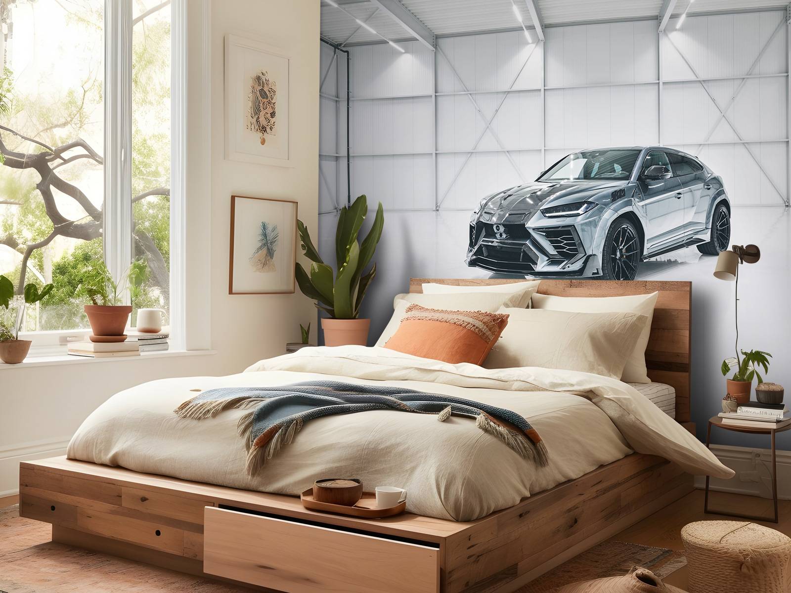 Lamborghini dans le hall blanc