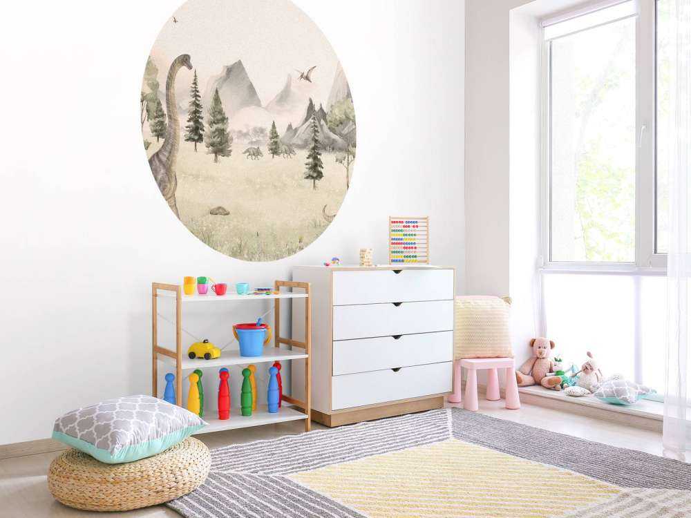 Paysage avec dinosaures en beige