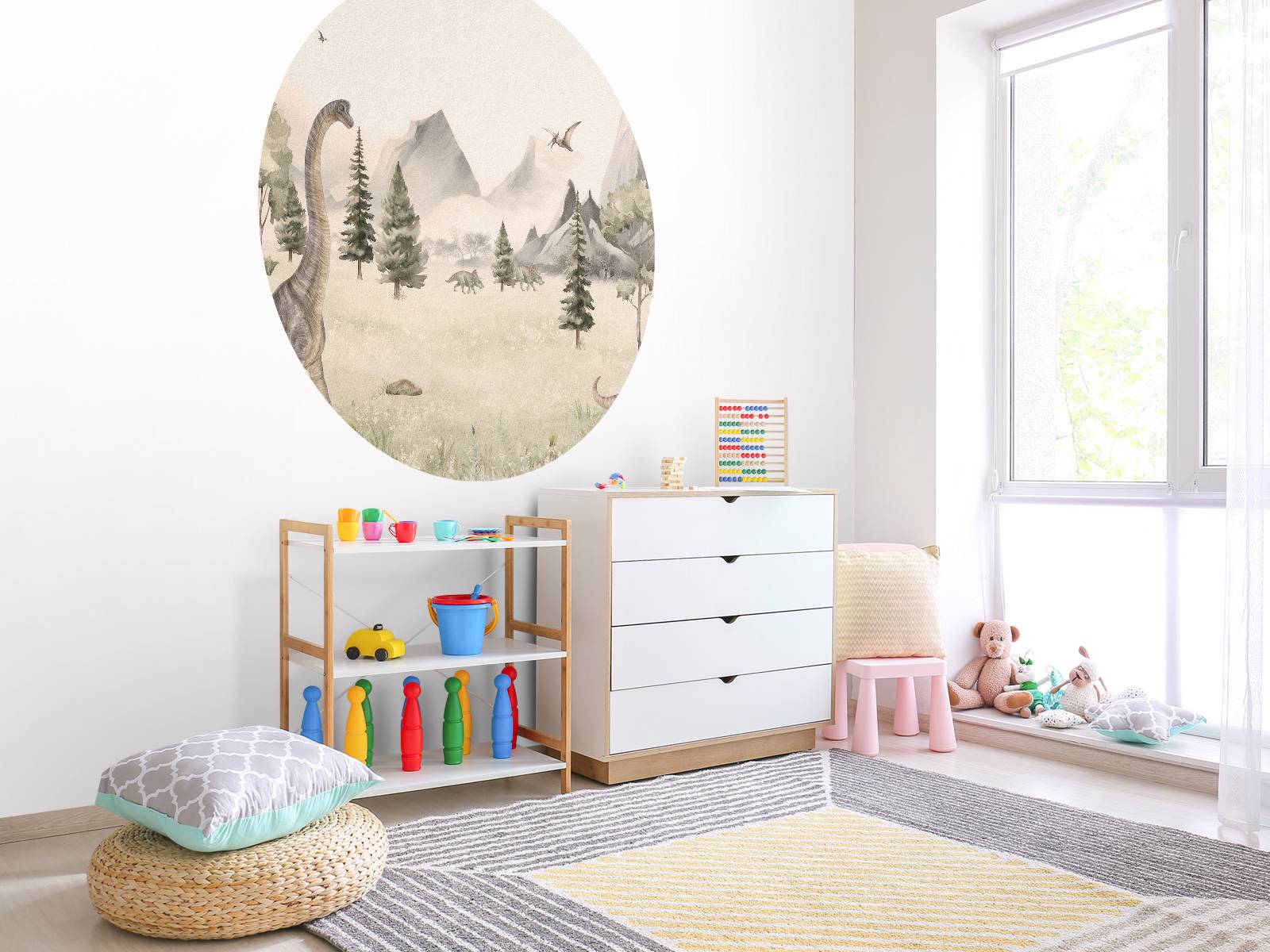 Paysage avec dinosaures en beige