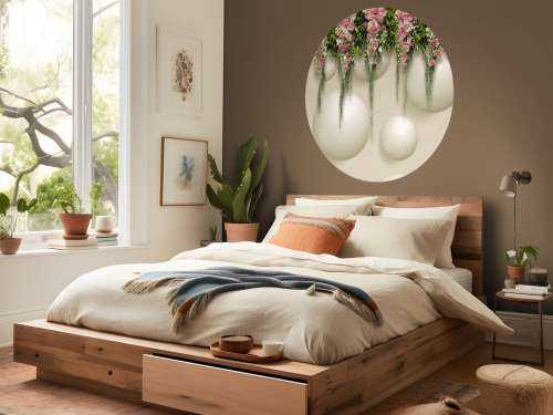 Fleurs roses suspendues sur un mur en 3D