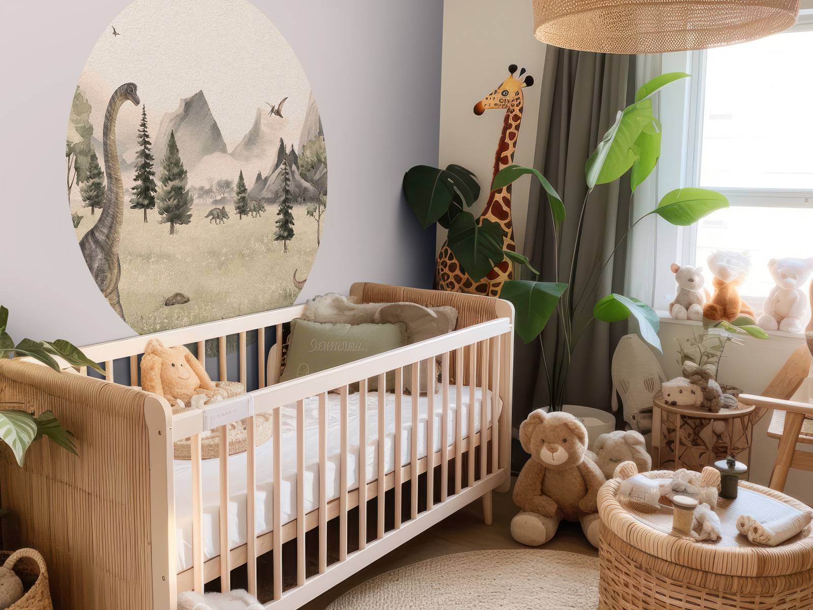 Paysage avec dinosaures en beige