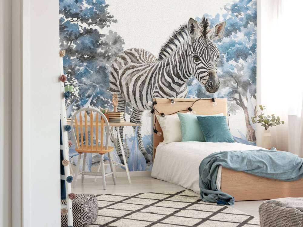Bébé zèbre dans la nature bleu