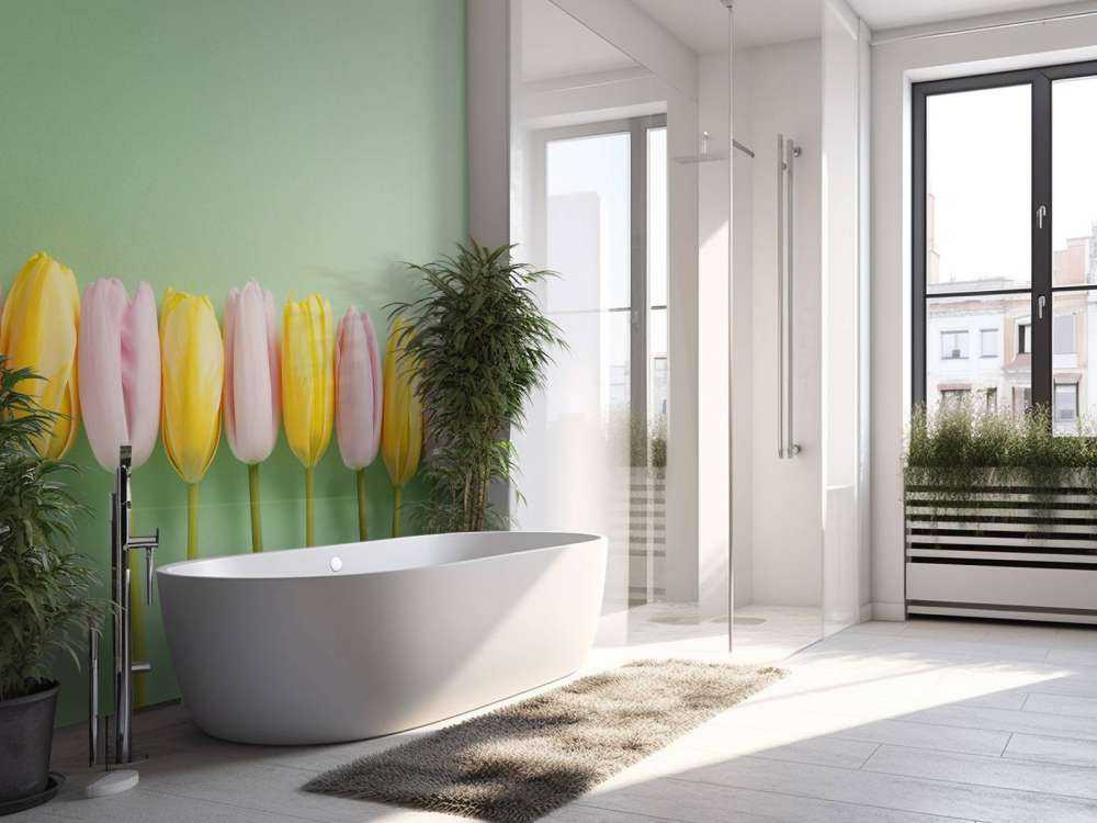 Petites tulipes sur vert menthe