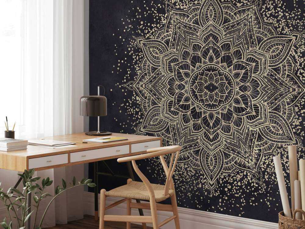Mandala doré scintillant - marine foncé