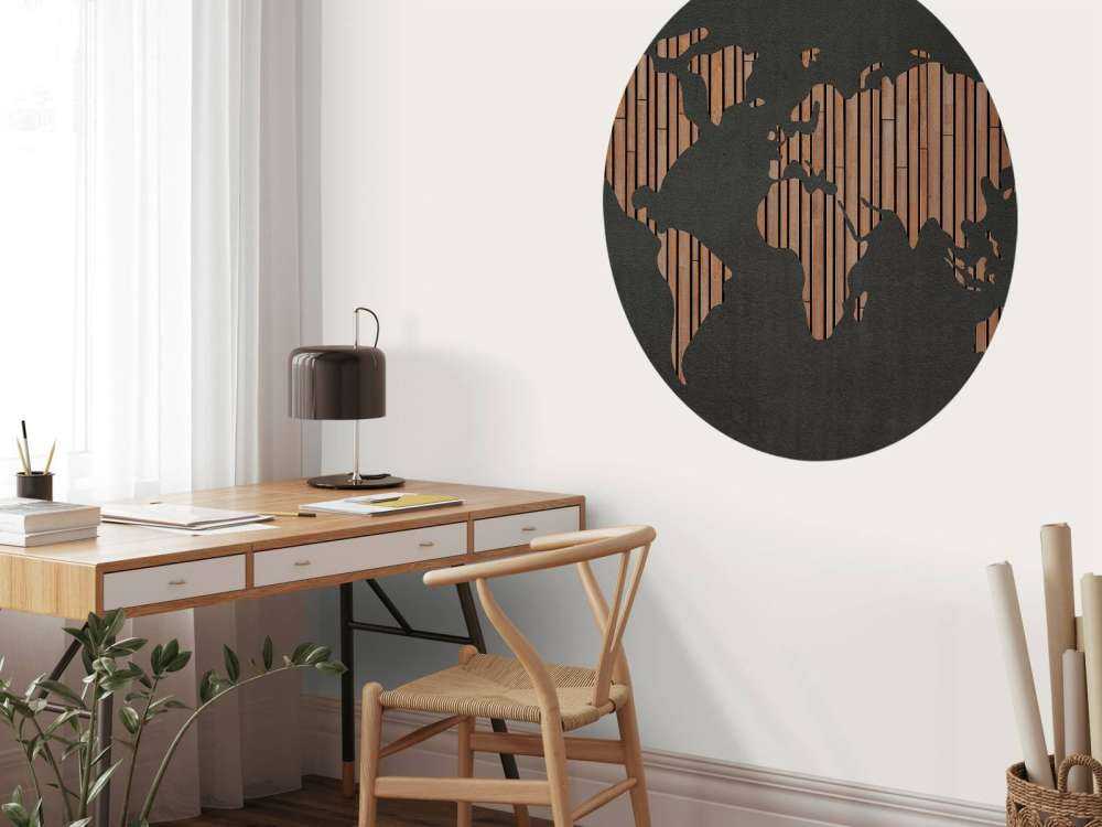 Carte du monde avec planches de bois