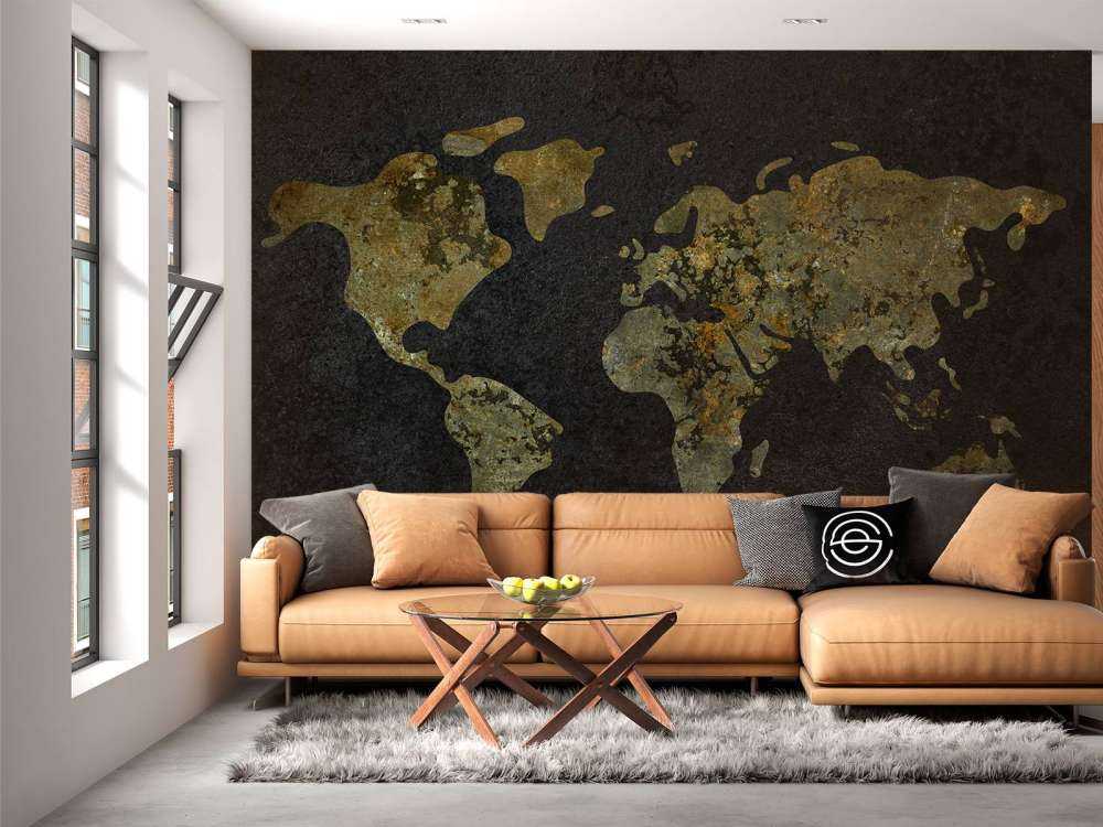 Carte du monde avec texture or-vert