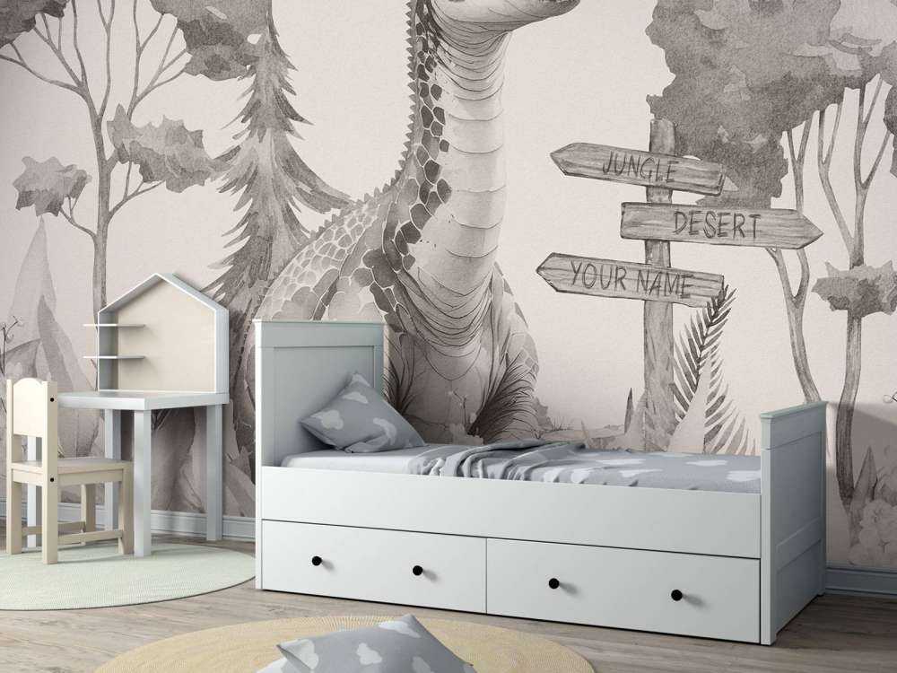 Bébé brachiosaure dans la jungle beige