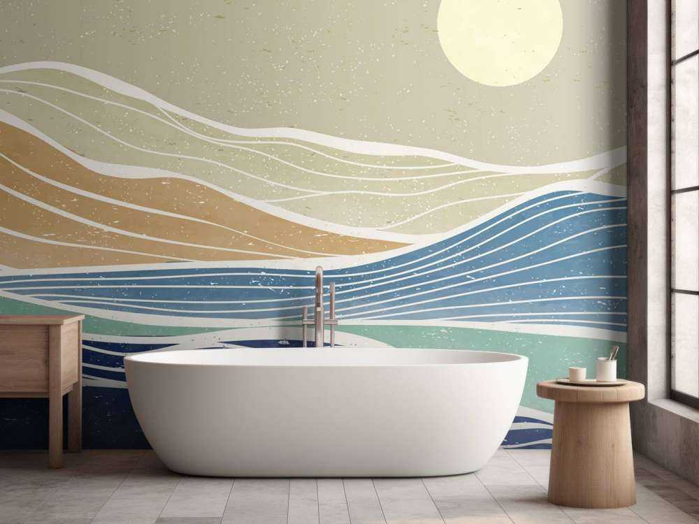 Vagues océaniques colorées avec le soleil
