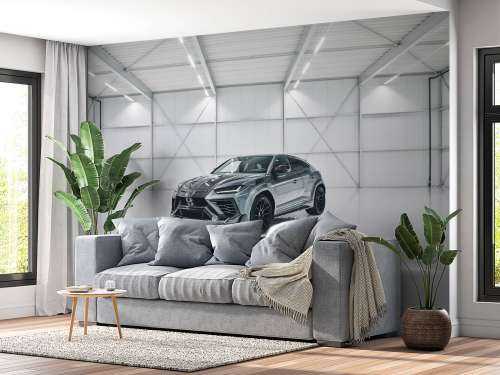 Lamborghini dans le hall blanc