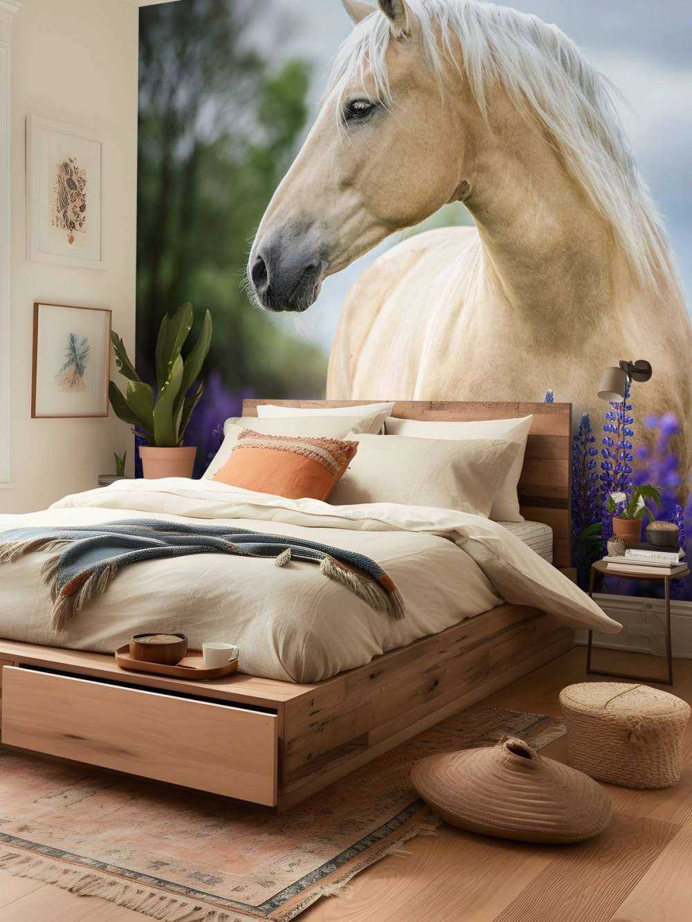 Cheval parmi les fleurs de papillon