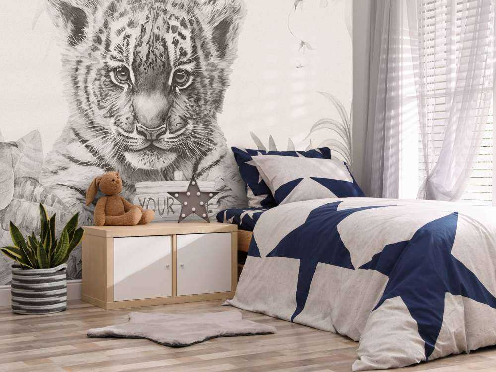 Tigre mignon avec des plantes beige