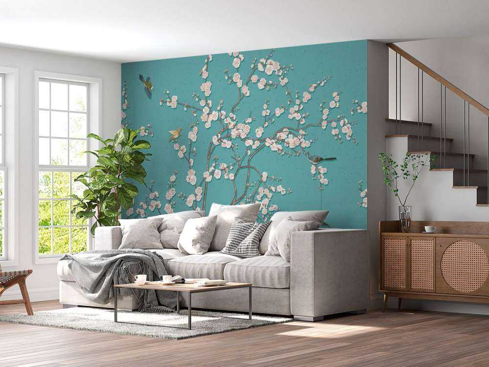 Arbre fleuri dessiné avec des oiseaux