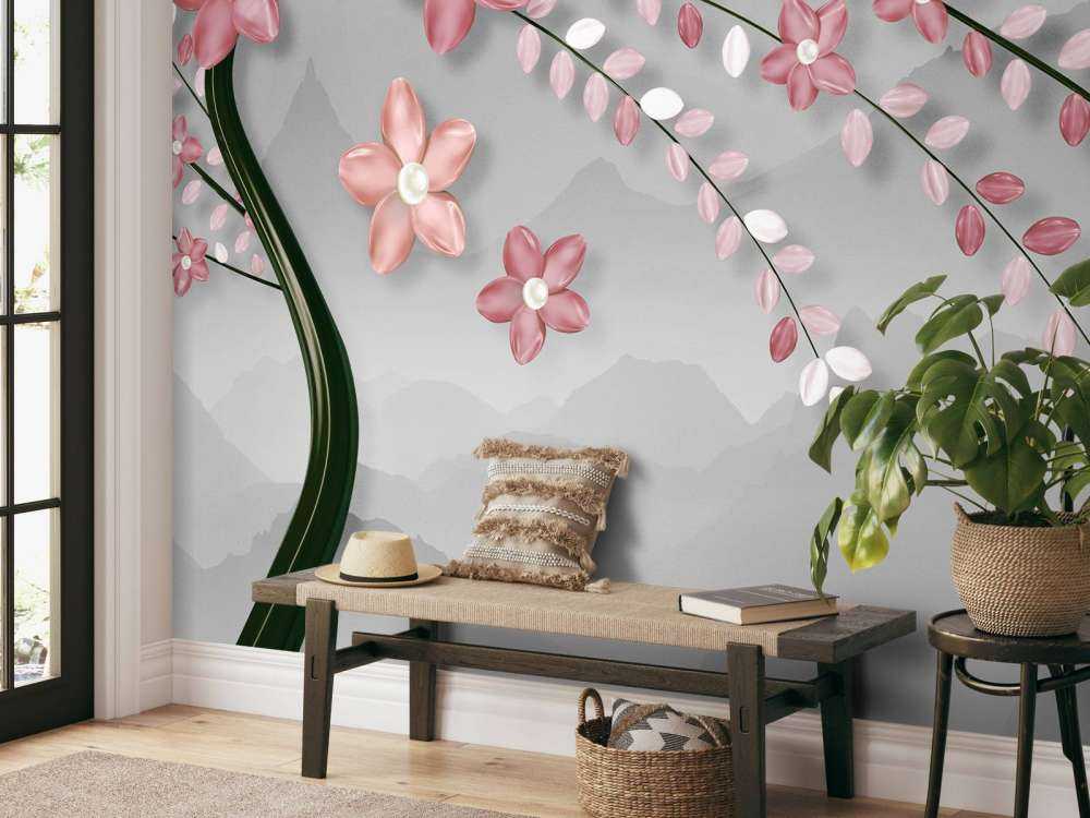 Arbre 3D avec des fleurs roses