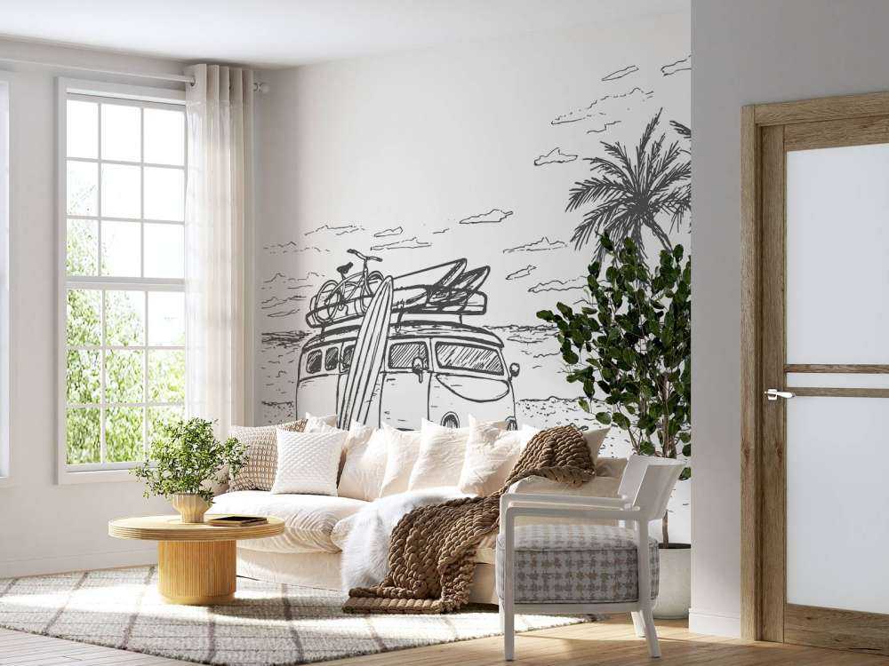 Dessin de plage en noir et blanc