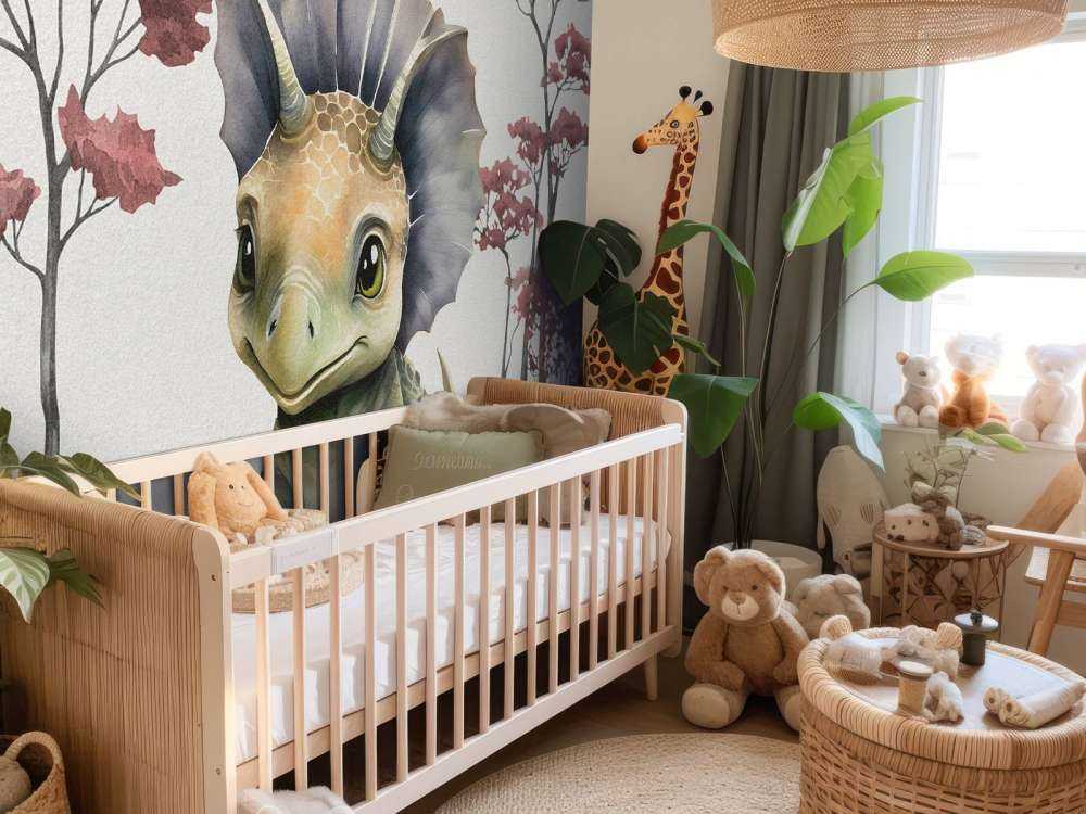 Bébé tricératops dans la jungle rose