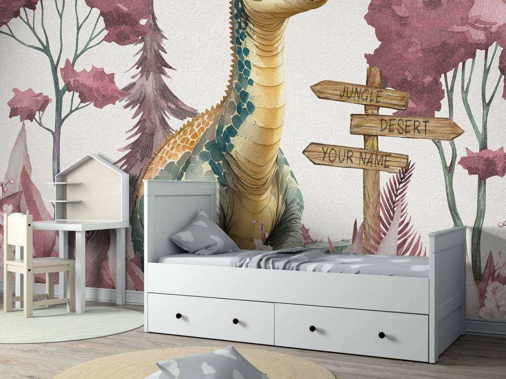 Bébé brachiosaure dans la jungle rose