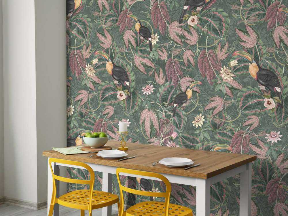 Oiseaux & toucans de la jungle tropicale - vert foncé