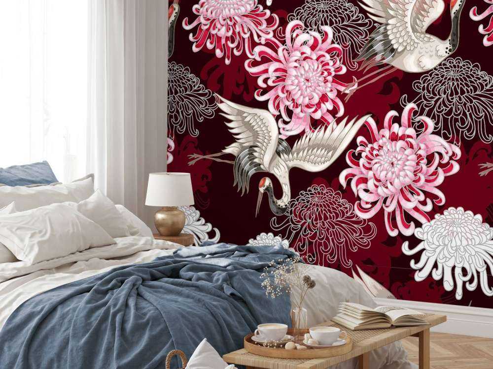 Motif de grue rose