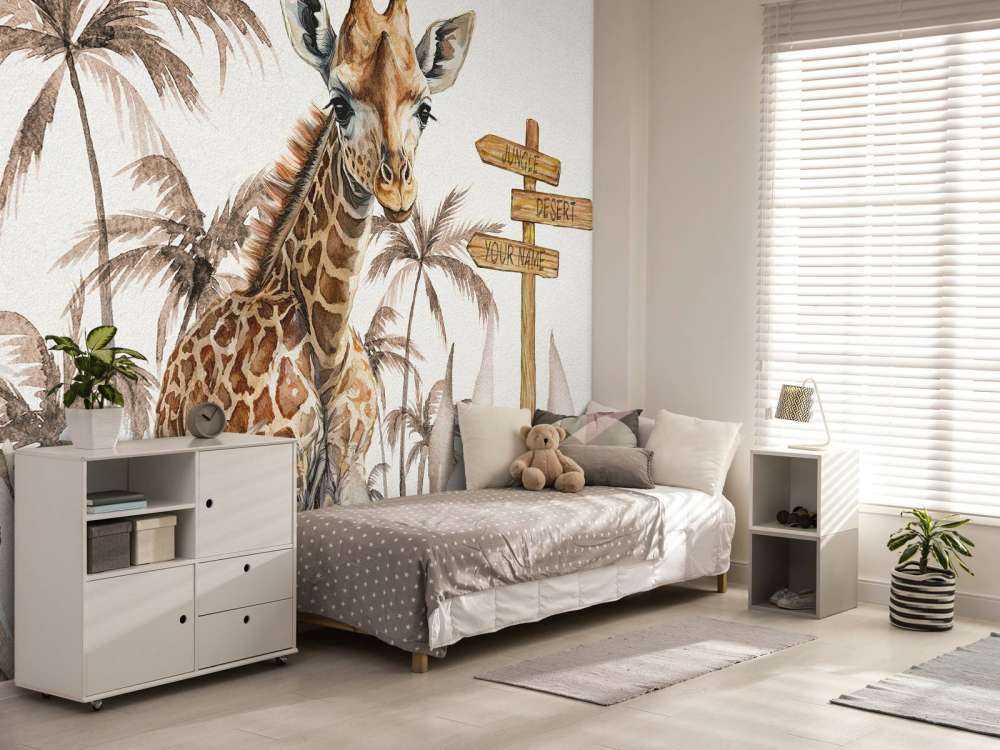 Bébé girafe dans la jungle taupe