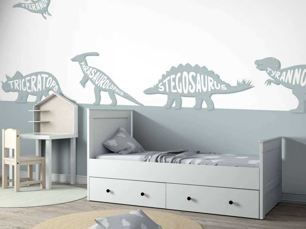 Dinosaures avec texte en bleu