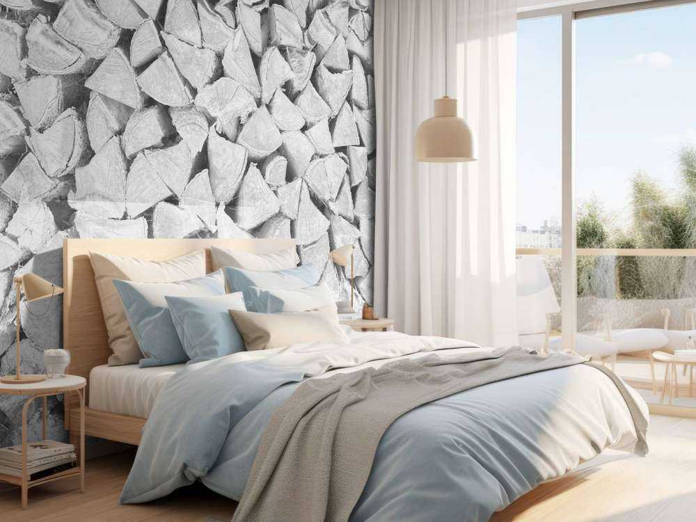 Pile de bois en nuances de gris