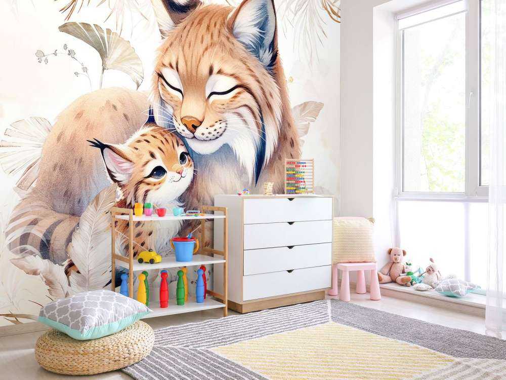 Lynx aimant avec un jeune