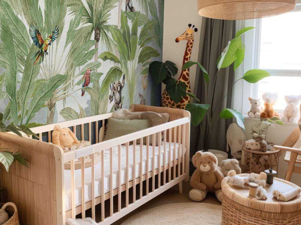 Jungle avec singes et perroquets en couleur