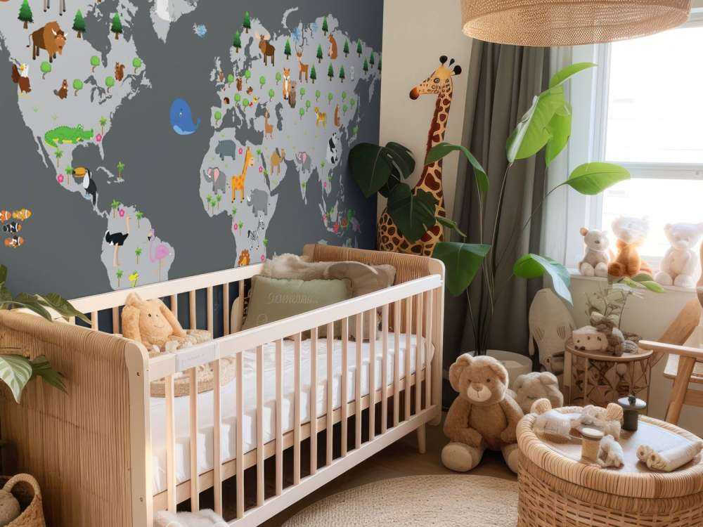 Carte du monde pour les enfants avec fond gris
