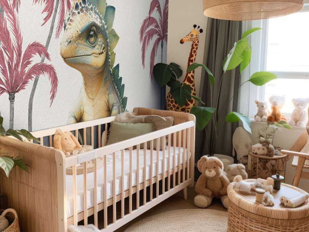 Bébé stégosaure dans la jungle rose