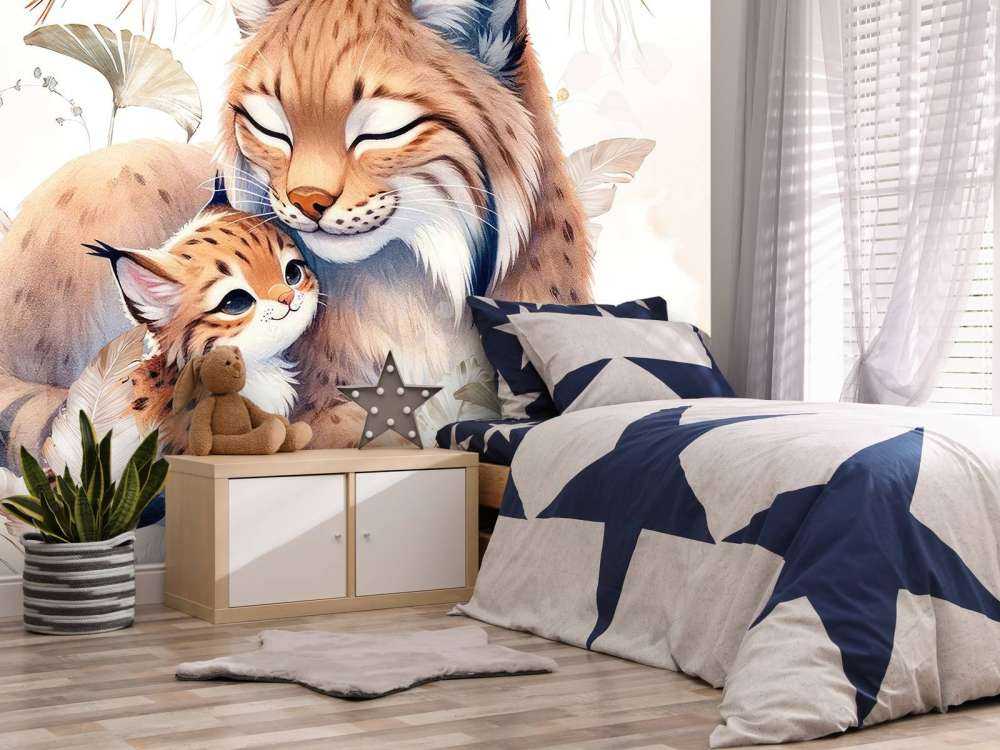 Lynx aimant avec un jeune