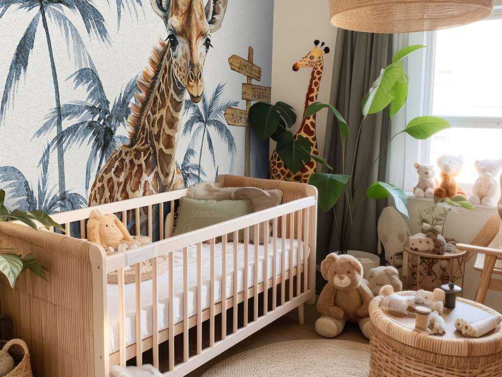 Bébé girafe dans la jungle bleue