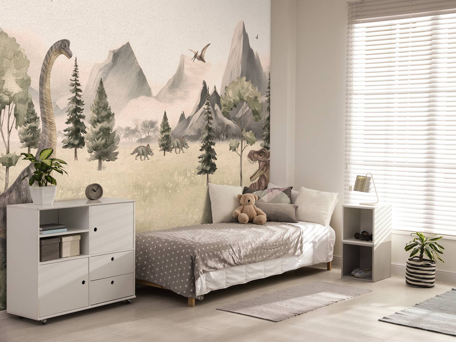 Paysage avec dinosaures en beige