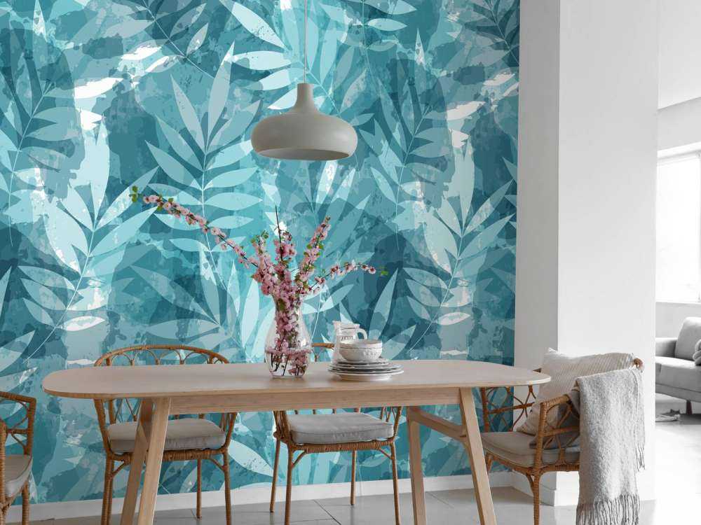 Feuilles en aquarelle bleu canard
