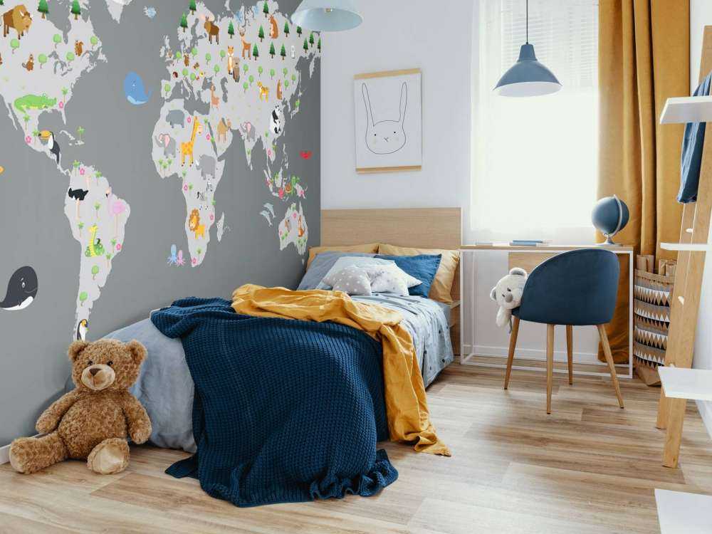 Carte du monde pour les enfants avec fond gris