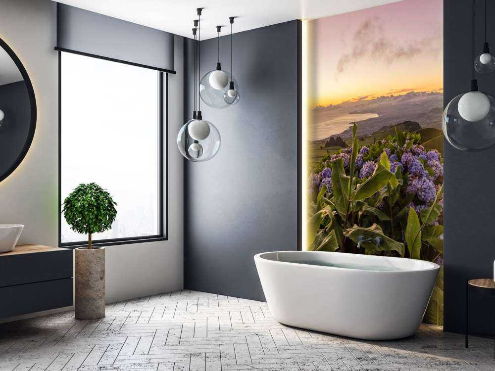 Coucher de soleil avec des hortensias