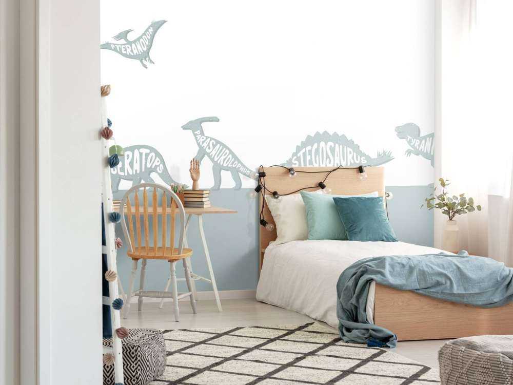 Dinosaures avec texte en bleu