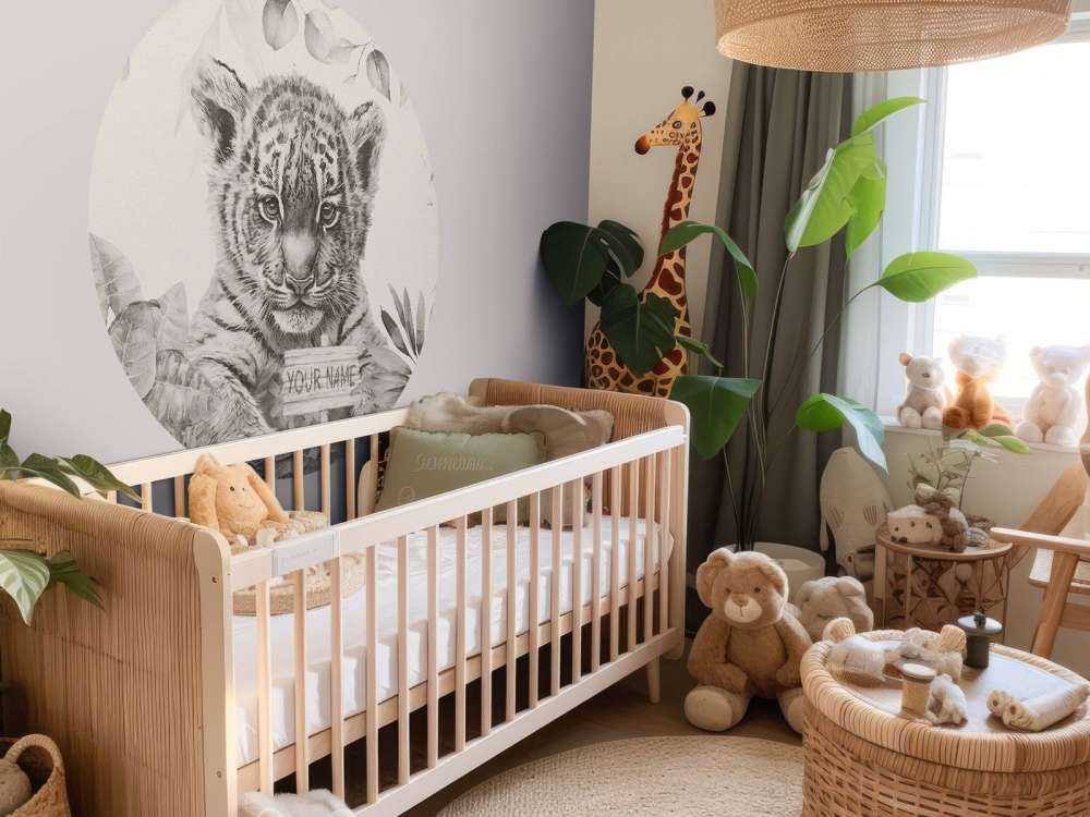 Tigre mignon avec des plantes beige