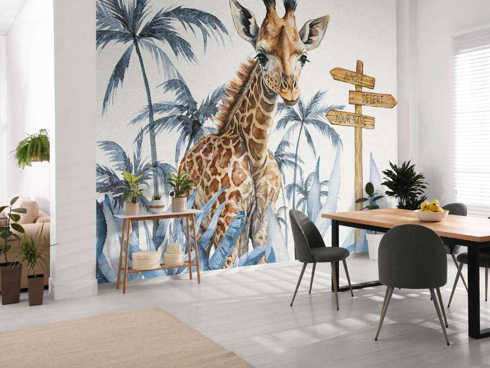 Bébé girafe dans la jungle bleue