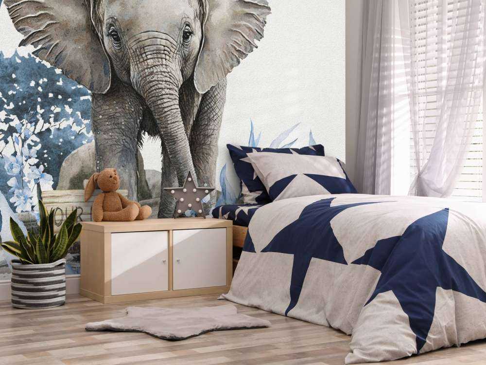 Bébé éléphant dans la jungle bleu