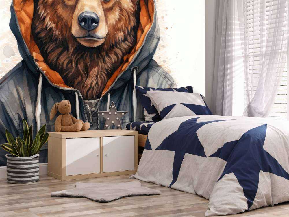 Ours Grizzly en Aquarelle avec un Sweat à Capuche