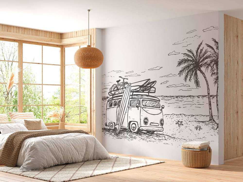 Dessin de plage en noir et blanc